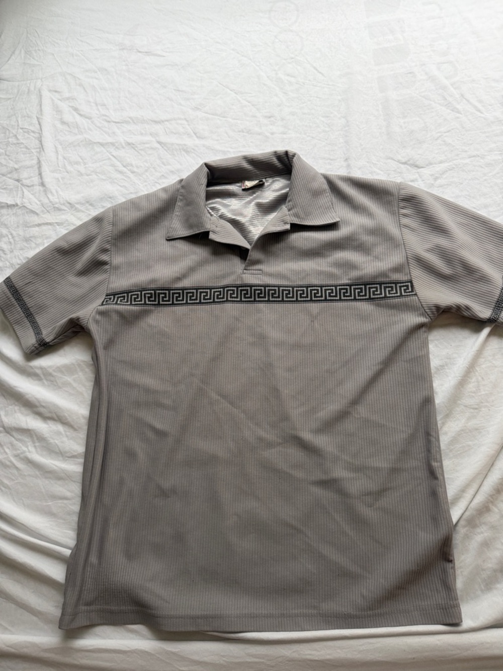 Men's Grey Polo Shirt with Geometric Trim